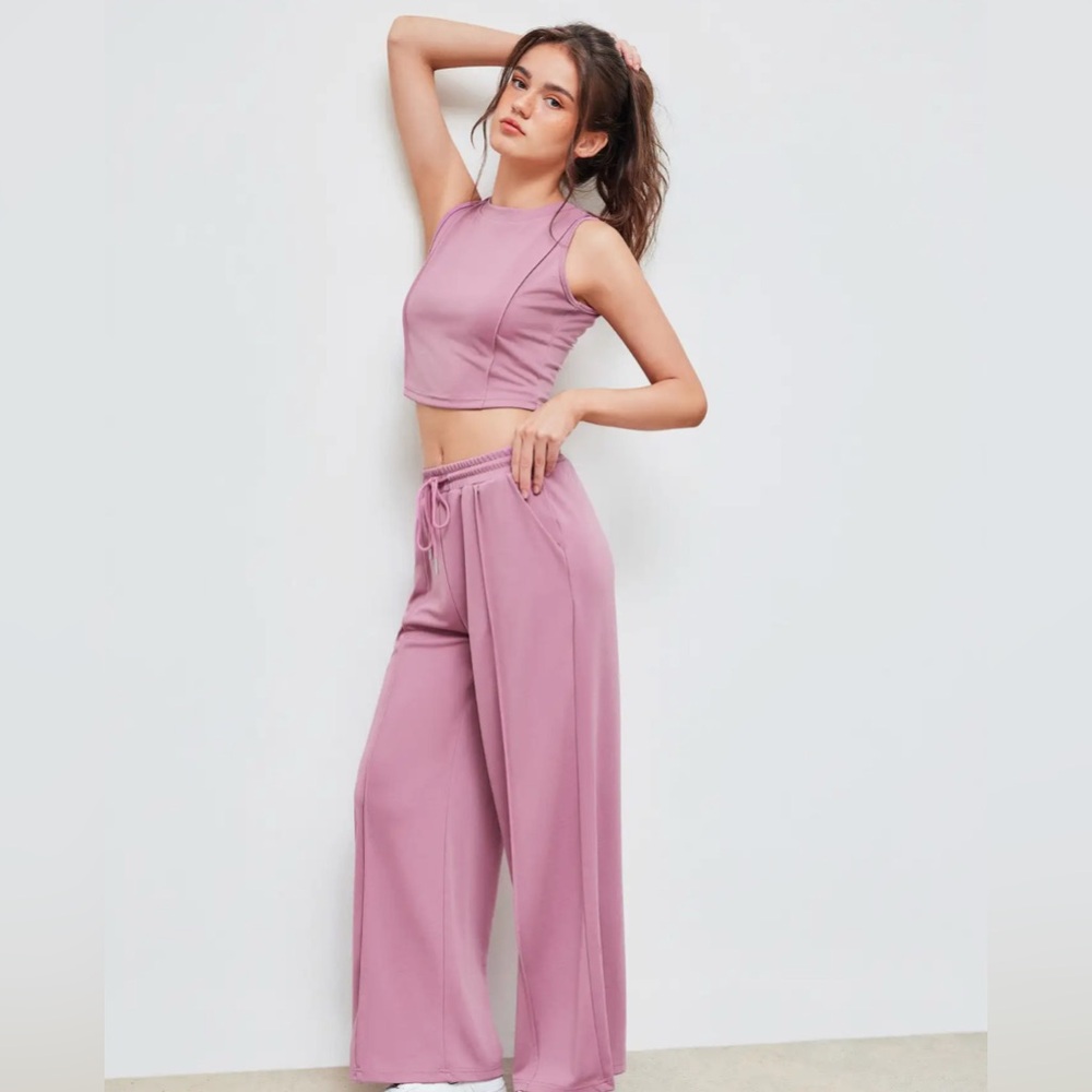 NWT Cider Stitch Tank Top & Elastic Waist Pants Curve Plus Mauve Set Women's 2XL